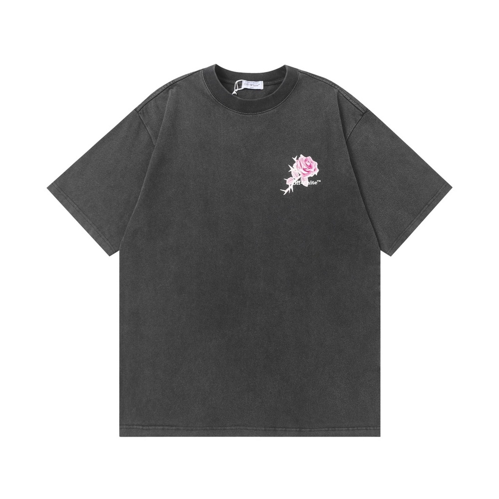 Gray T-Shirt with Pink Rose Graphic